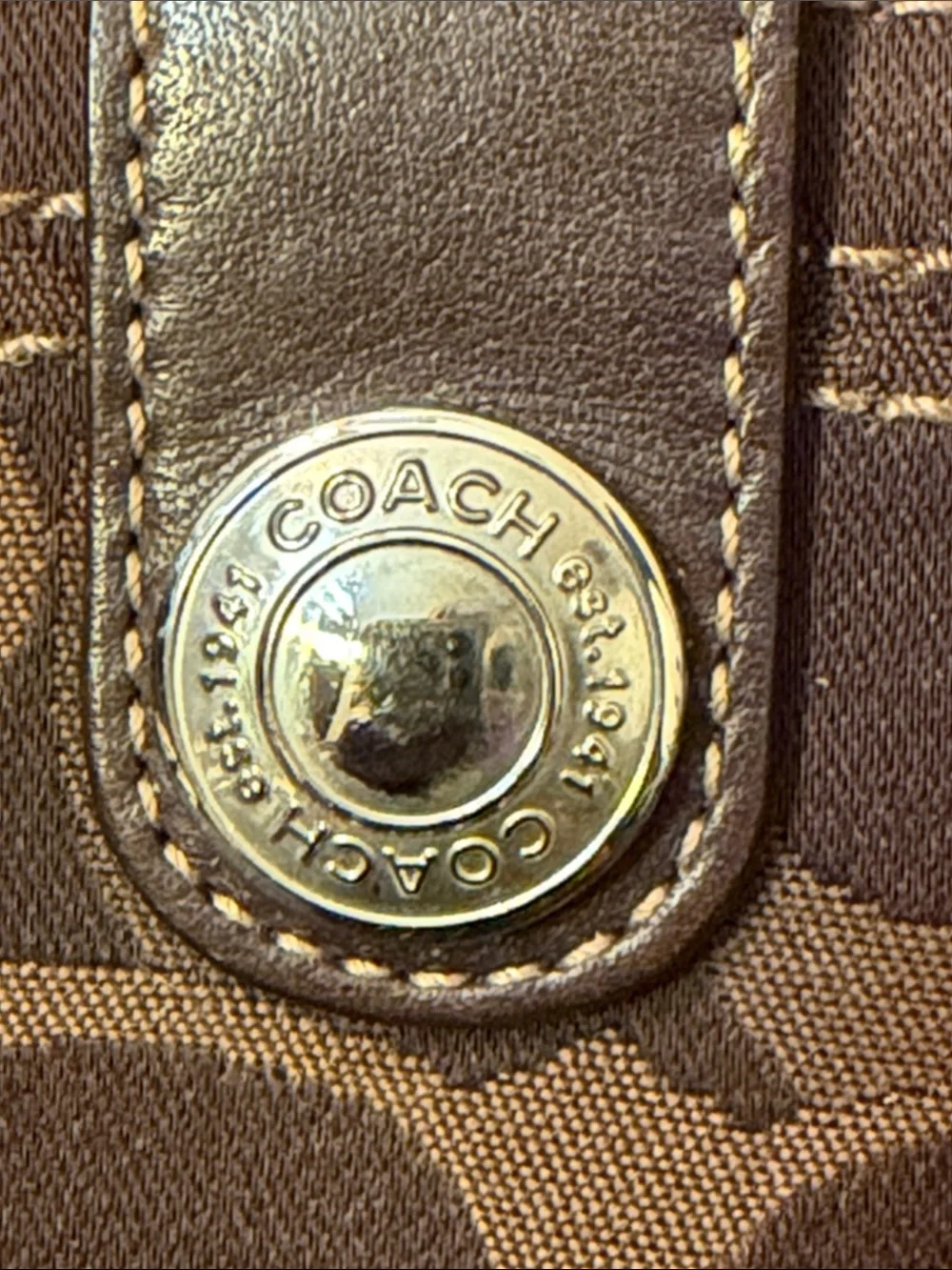 Coach Brown Signature Compact Card Zip Wallet